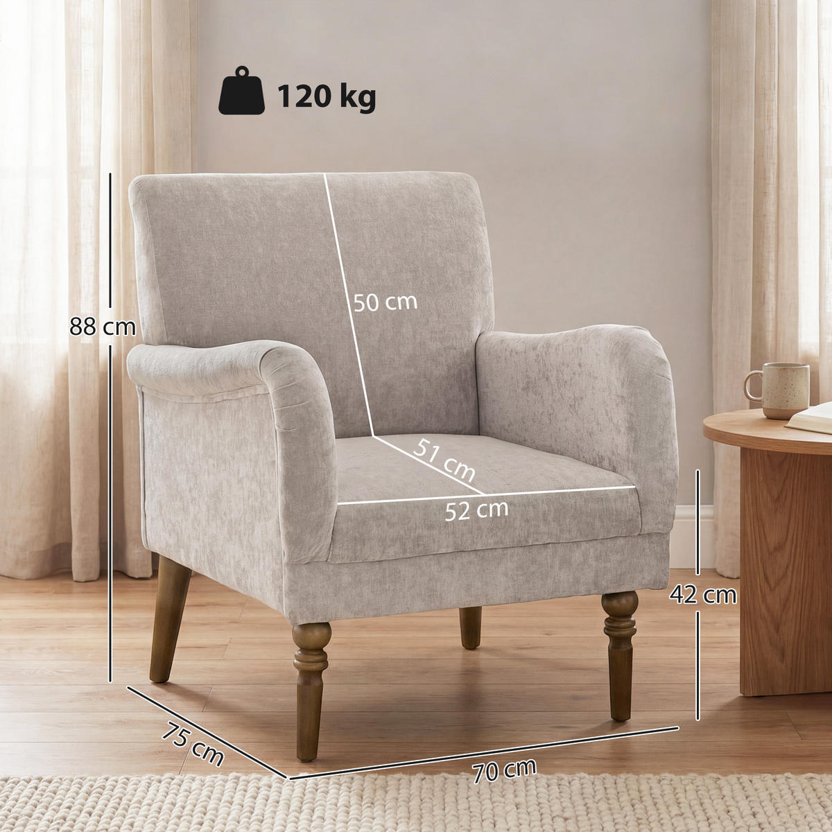 SESSEL DE-13517 hohe Rückenlehne, Massivholzfüße Grau - Grau, Holz (70/88/75cm) - ComfortXL