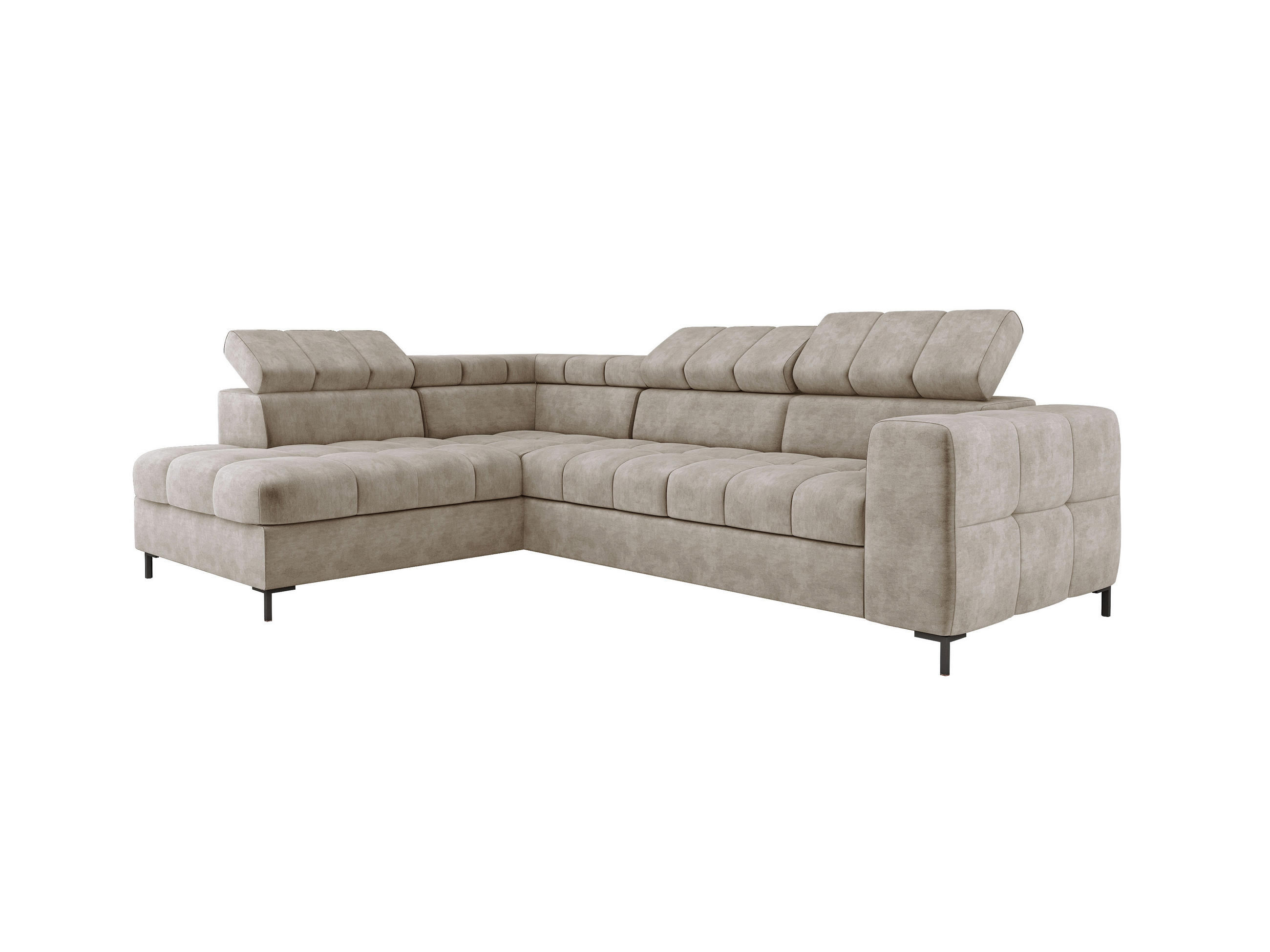 ECKSOFA PABLO CLOUD L‑förmig mit Bett, Bettkasten, verstellbaren Kopfstützen, weichen Metallfüßen, freistehend, LINKS, 201x270x97 cm Beige - Beige, Holz/Textil (201/270cm) - DomoHome
