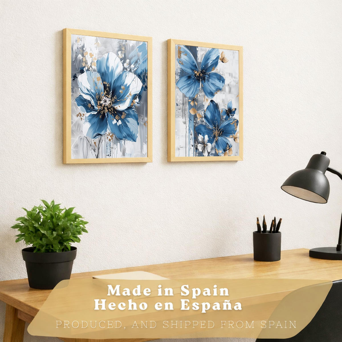PLAKAT Sada 2 Modrá příroda A3 Lehký dřevěný rám - béžová, papír (29.7/1/42cm) - Nacnic
