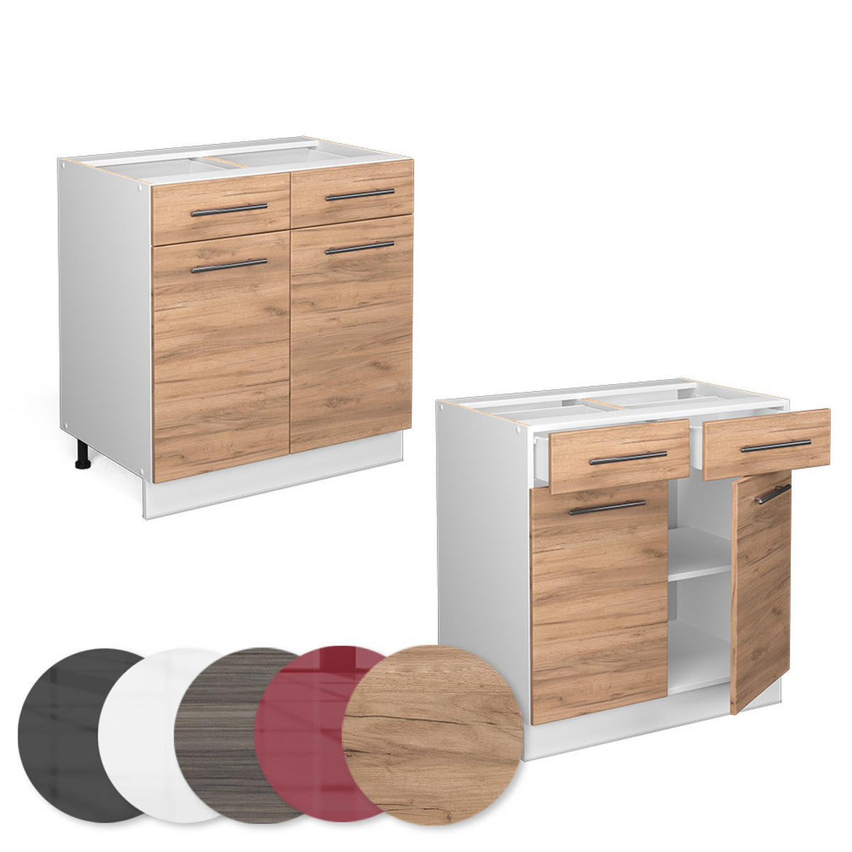 KÜCHENUNTERSCHRANK Fame-Line Goldkraft Eiche 80 cm ohne AP - Eiche Wotan/Weiß, Holzwerkstoff (80/82/51.6cm) - Vicco