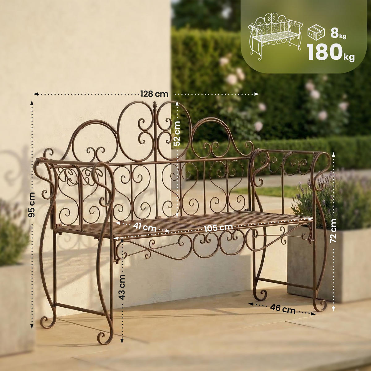 GARTENBANK 128/46 cm Metall Bronze - Bronzefarben, Metall (128/94/46cm) - CLP