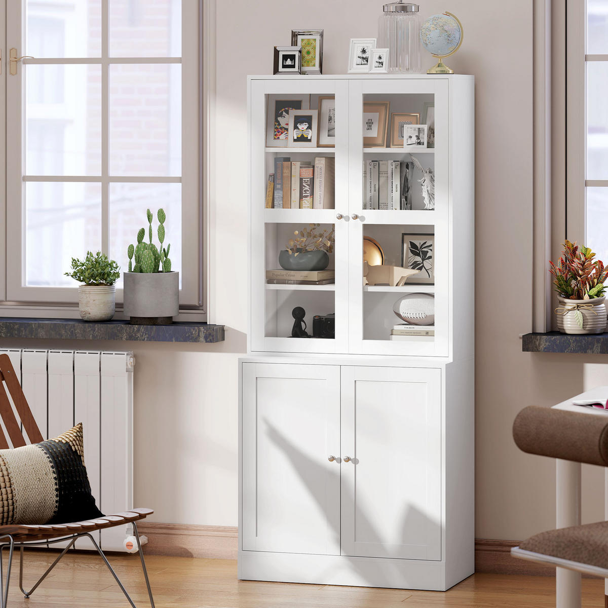 AKTENSCHRANK DE-14415 mit Glas- und Holztüren, verstellbare Böden Weiß - Weiß, Holzwerkstoff (40/178.5/76cm) - ComfortXL