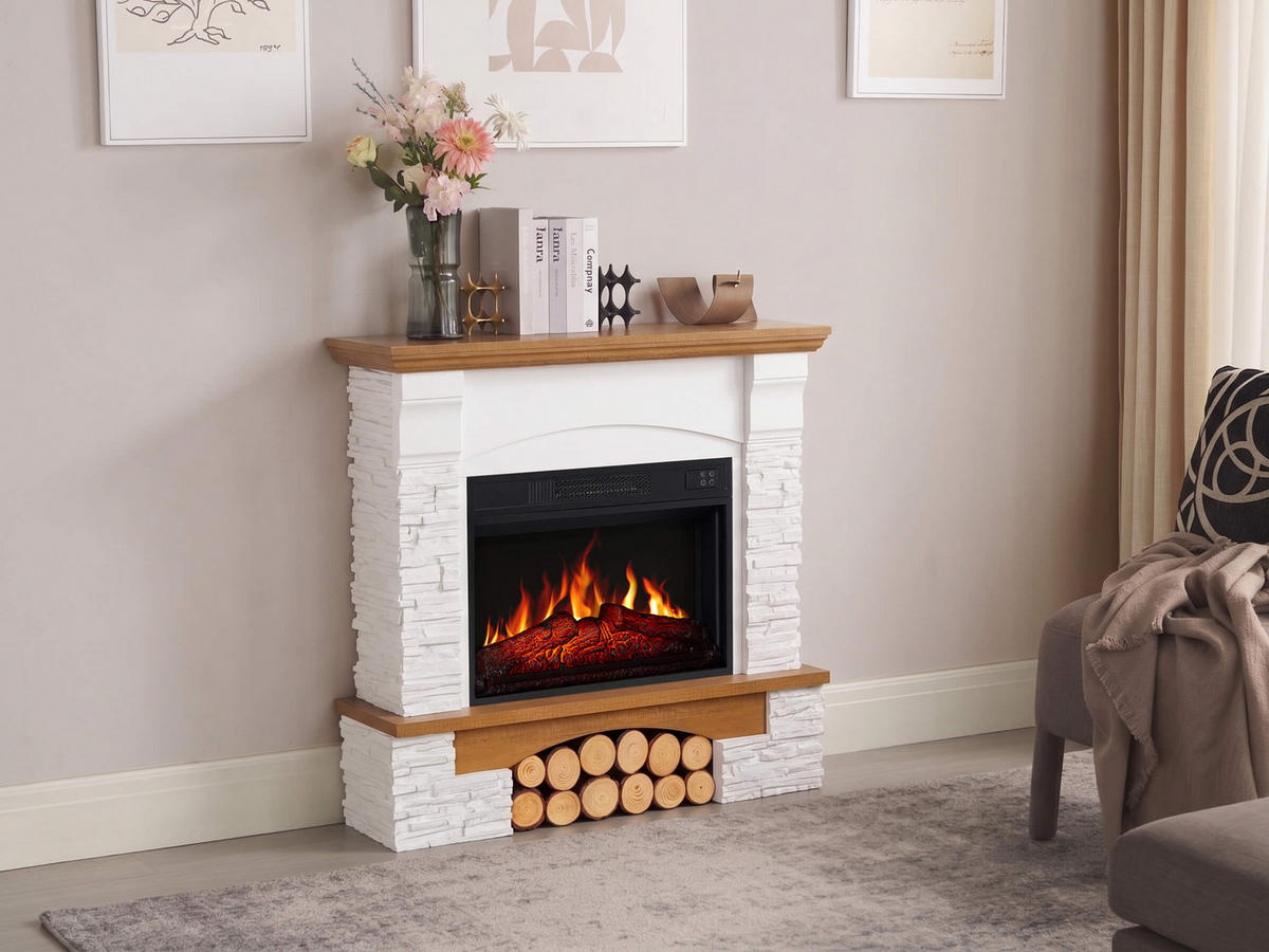 ELEKTROKAMIN Roxwell AF23S – Eiche, freistehend, MDF-Verkleidung, realistischer Flammeneffekt, LED-Beleuchtung, Heizfunktion - Weiß, Glas/Holzwerkstoff (96/95/29cm) - ArtiFlame