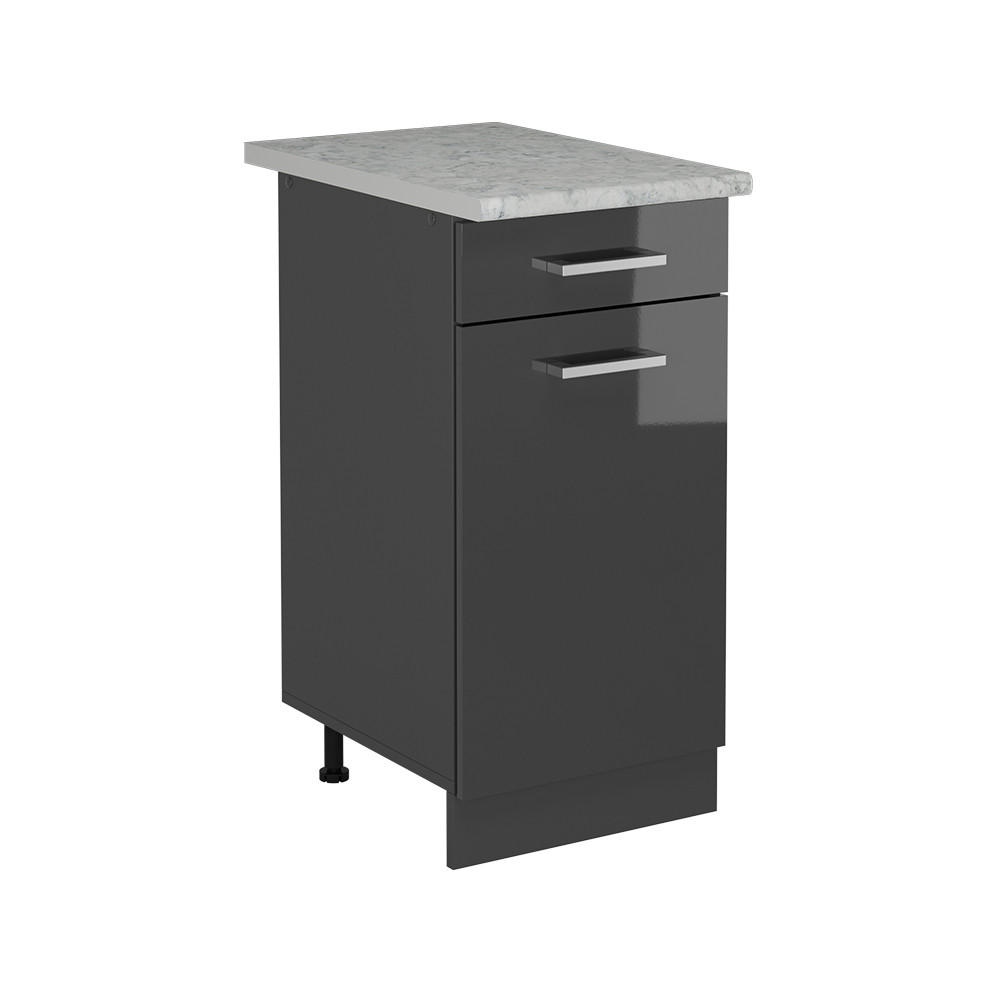 KÜCHENUNTERSCHRANK R-Line Anthrazit Hochglanz 40 cm AP Marmor - Schwarz Hochglanz/Anthrazit, Holzwerkstoff (40/81.6/60cm) - Vicco
