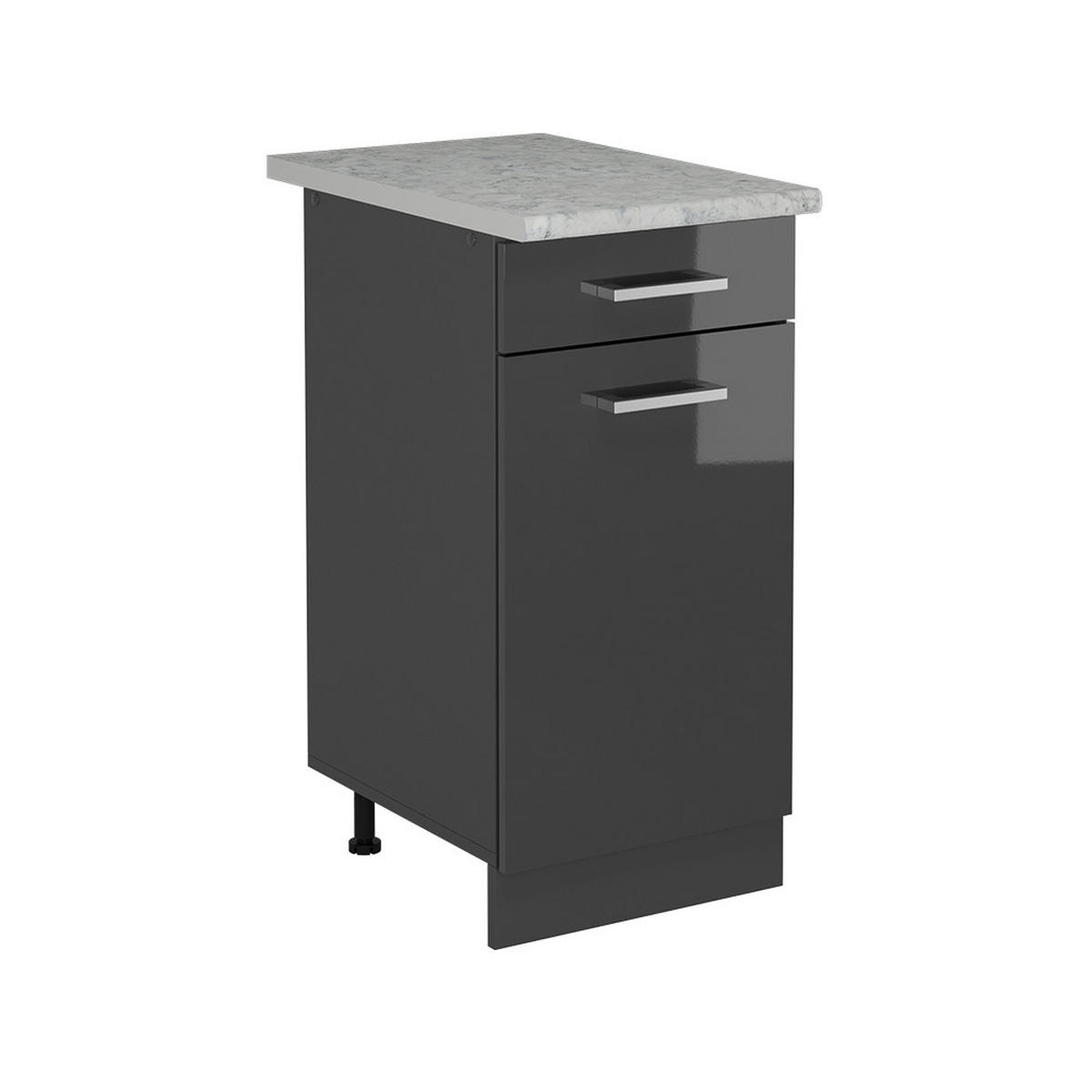KÜCHENUNTERSCHRANK R-Line Anthrazit Hochglanz 40 cm AP Marmor - Schwarz Hochglanz/Anthrazit, Holzwerkstoff (40/81.6/60cm) - Vicco