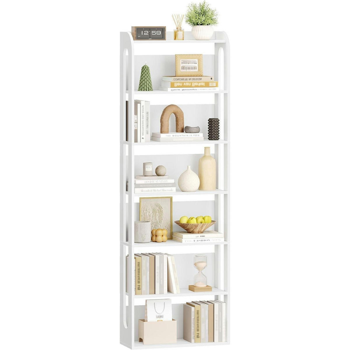 BÜCHERREGAL 7-stöckig Holz weiß 24 x 60 x 182 cm - Weiß, Holzwerkstoff (60/182/24cm)