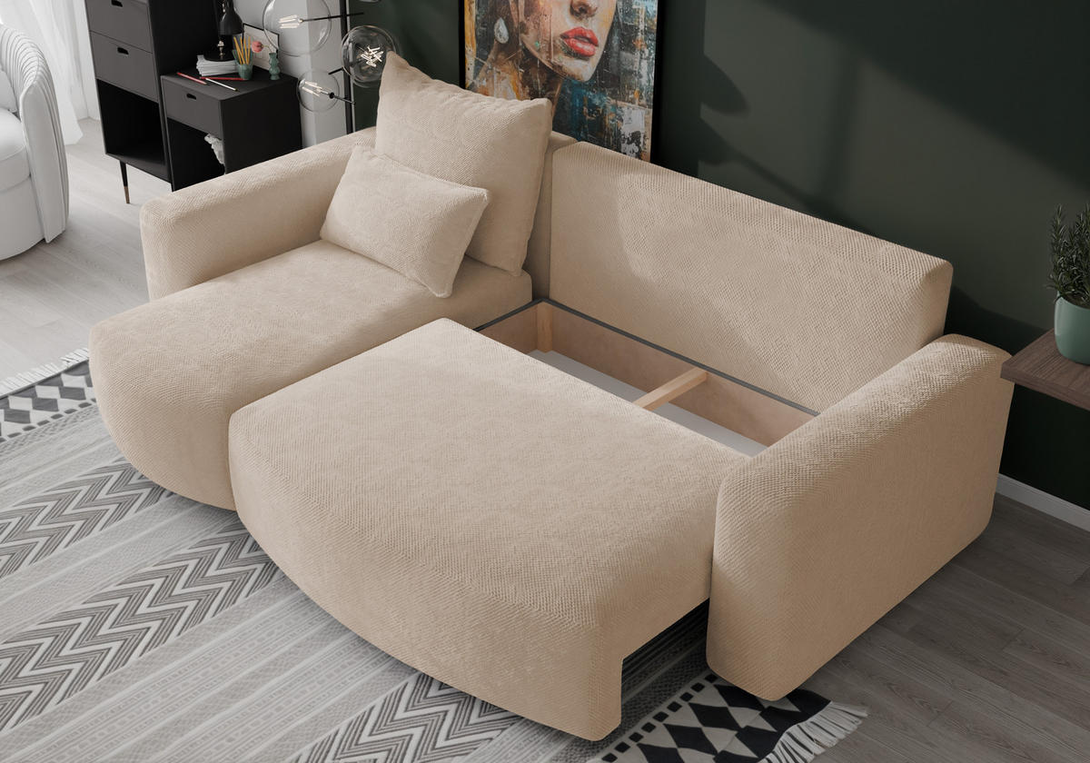 ECKSOFA Travis mit Bettkasten und Schlaffunktion, L-Form, Cord, Universal - Hellrosa, Holzwerkstoff (248/148cm) - 4ALL HOME