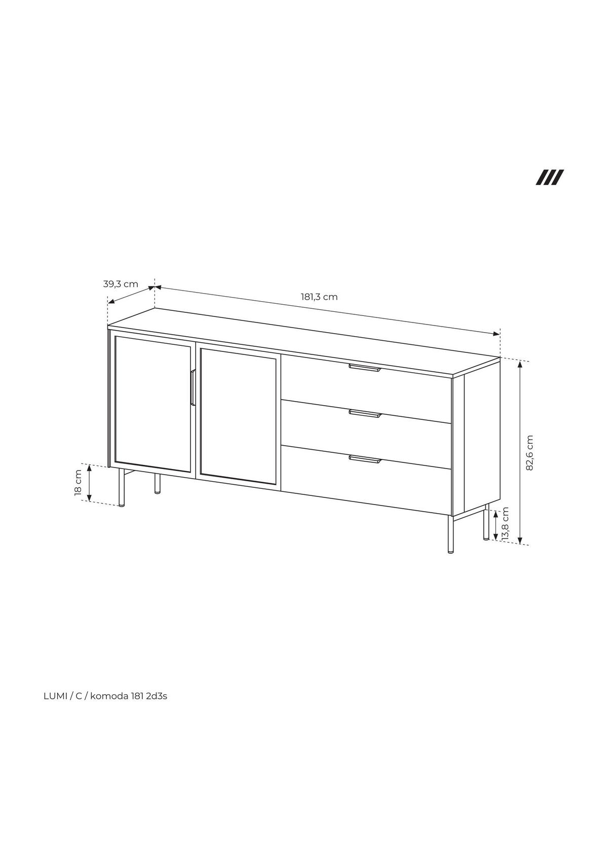 KOMMODE, Dunin-Eiche, 181,3 x 82,6 x 39,3 cm - Schwarz/Braun, Holzwerkstoff/Metall (181.3/82.6/39.3cm) - 3XE LIVING