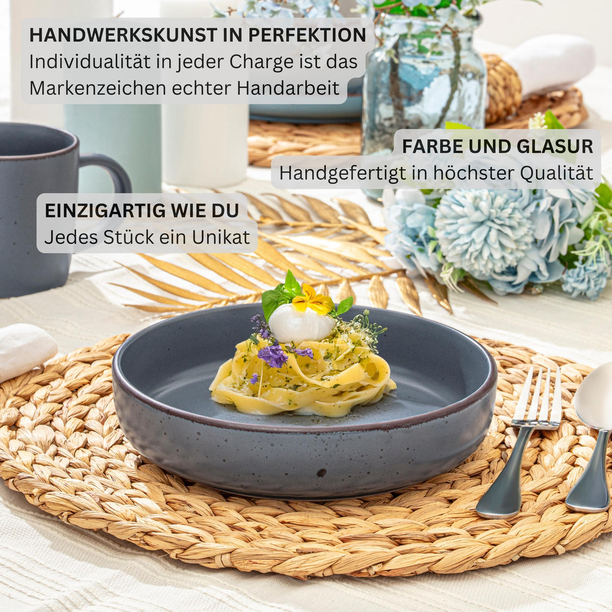 GESCHIRRSET BOMBAY GRAPHIT - 24 teilig aus Steingut - Blau, Stein (27/6.5/27cm) - Sänger