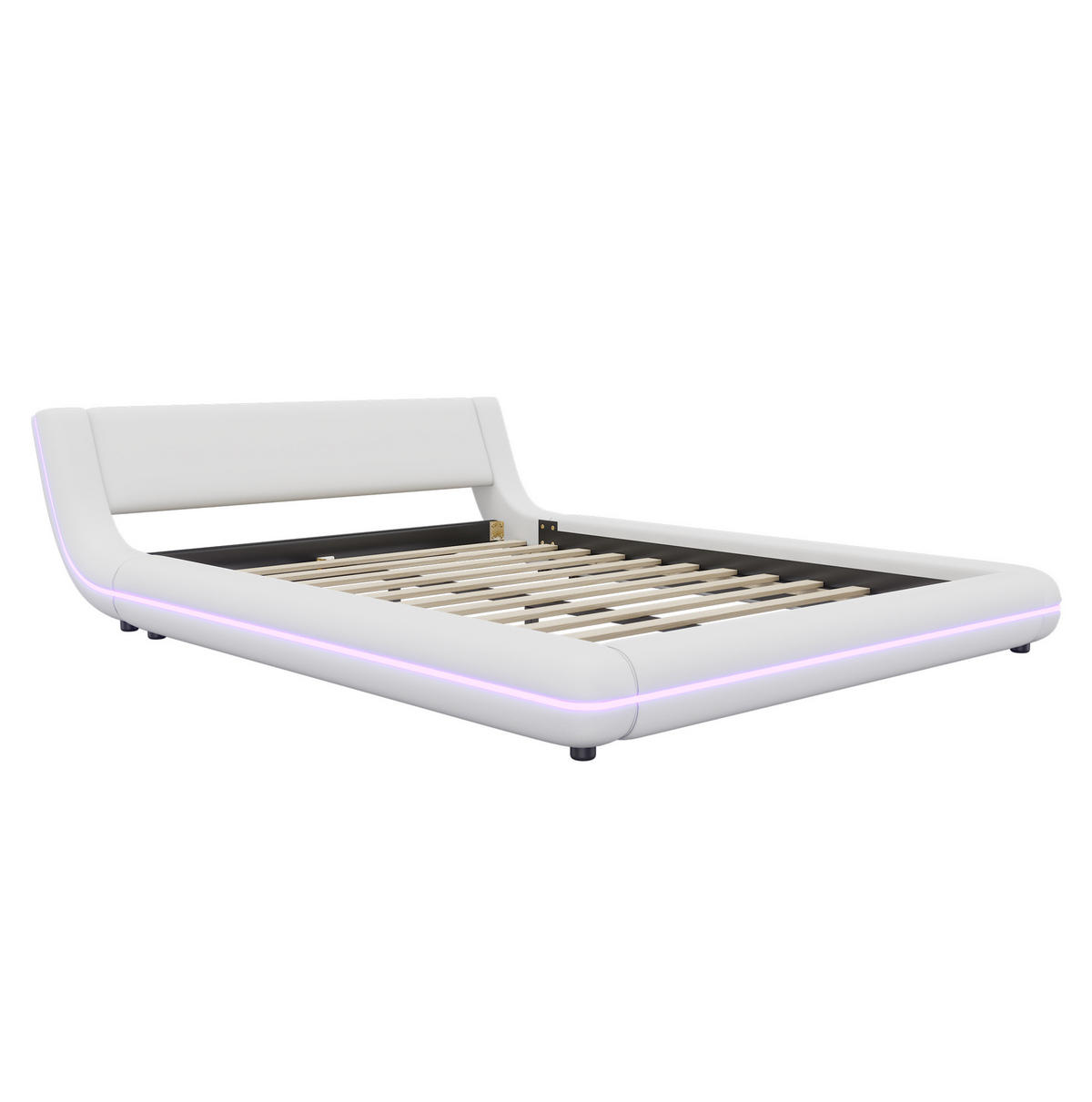 BODENBETT aus PU 140x200 cm Weiß mit LED-Umgebungsbeleuchtung und pflegeleichter Oberfläche - Weiß, Leder (90/200cm) - Modfu