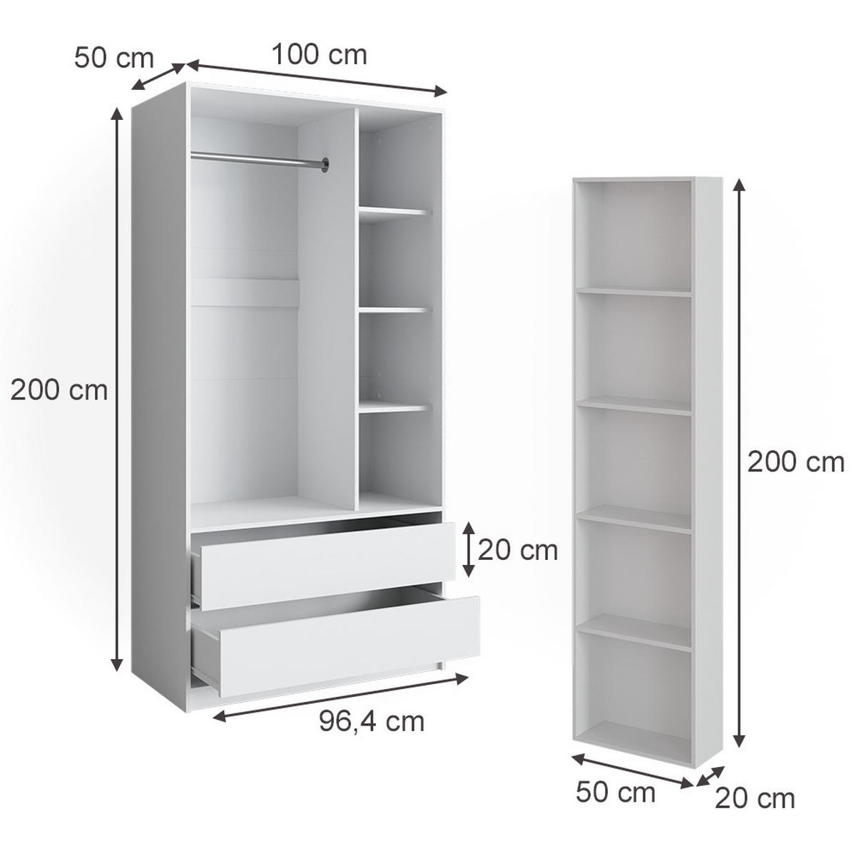 ŠATNÍKOVÁ SKRIŇA Elmo biely 50 x 200 cm Sada 2 ks - biela, kompozitné drevo (50/200/20cm) - Vicco