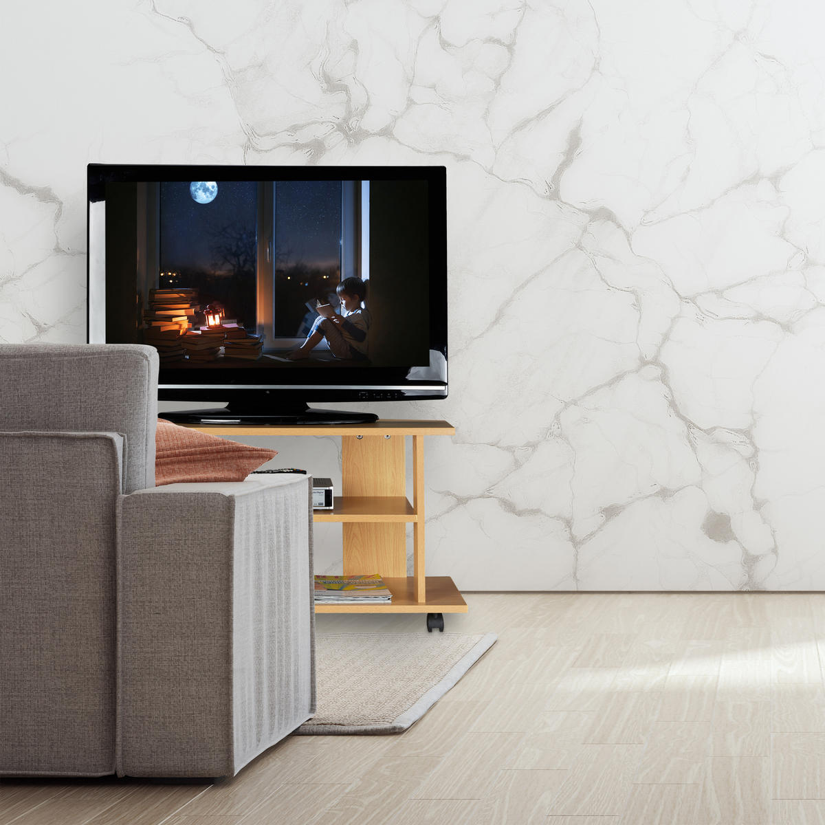 TV-BOARD - Hellbraun, Holzwerkstoff/Papier (80/45/40cm) - Relaxdays