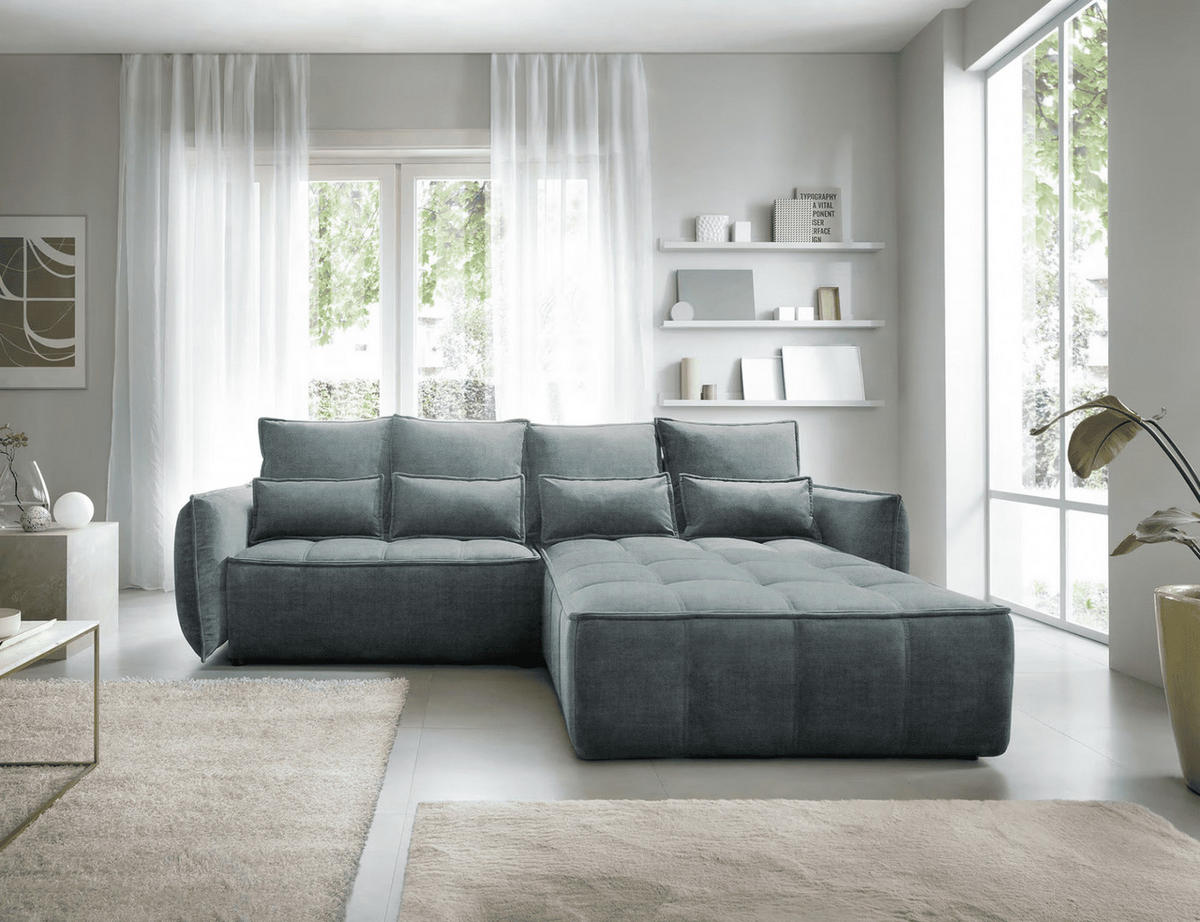 ECKSOFA mit Schlaffunktion und Bettkasten - Grün, Textil (196/265cm) - Eltap