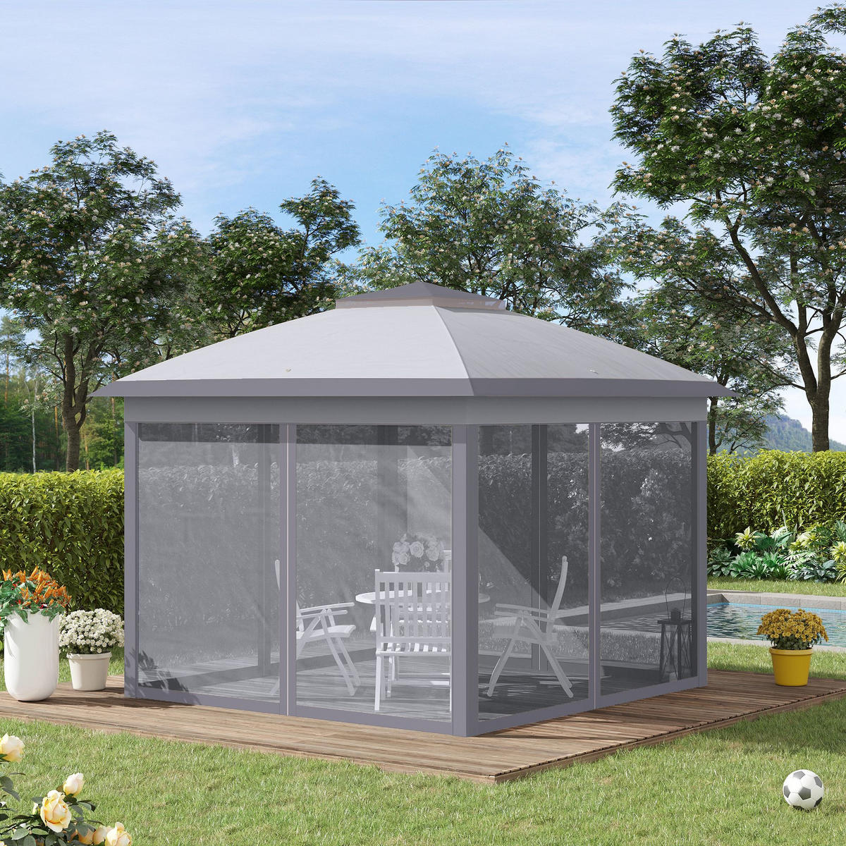 PAVILLON 3,3 x 3,3 m - Grau, Metall (330/288/330cm) - Outsunny