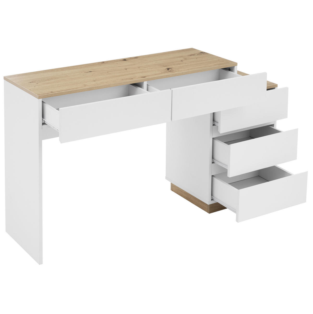 SCHREIBTISCH mit 5 Schubladen in Weiß/Eicheoptik - Weiß, Holzwerkstoff (120/60/75cm) - BEAOK