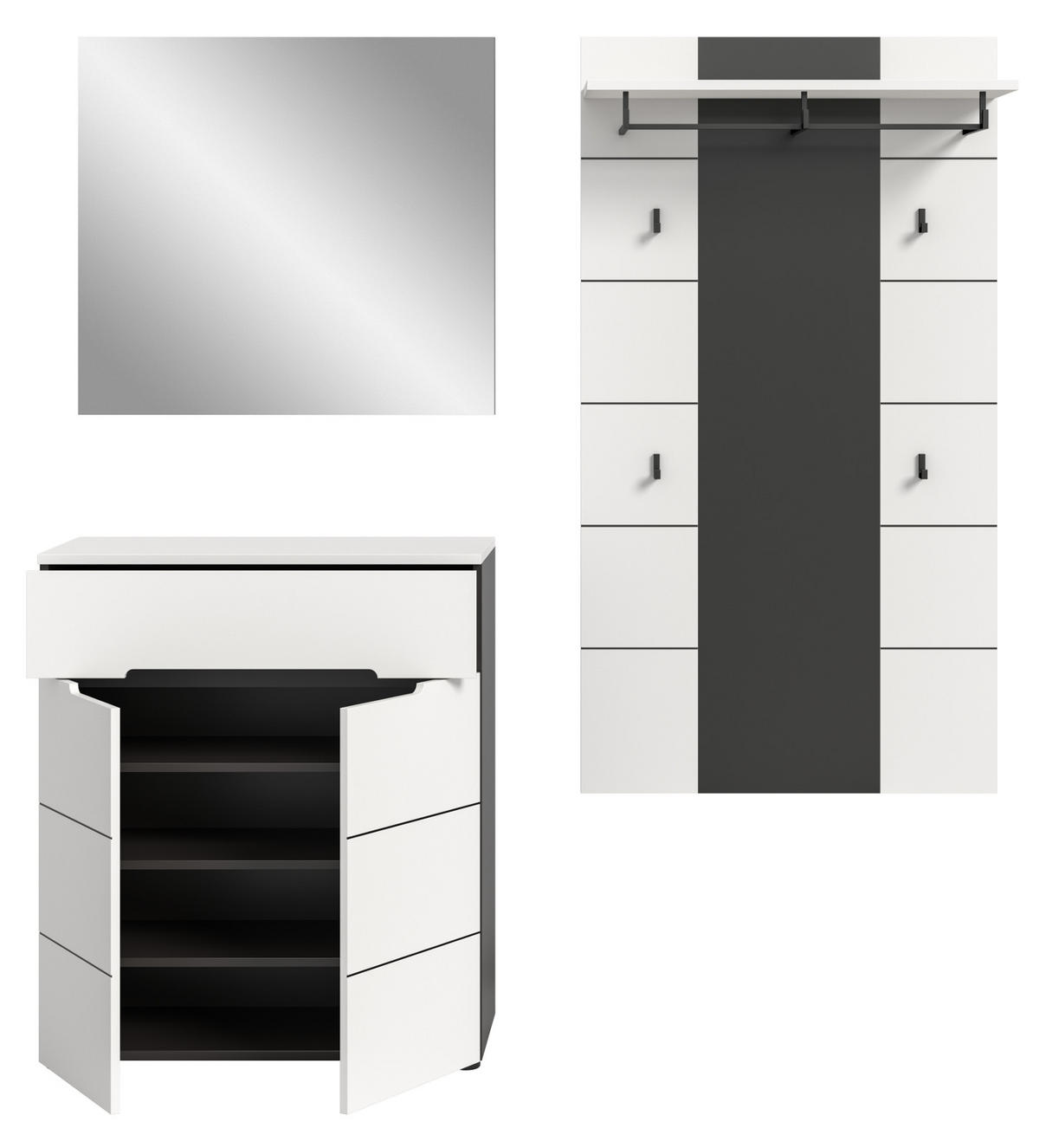 GARDEROBEN-SET 3-teilig weiß, grau 175 cm, Garderobenschränke mit Soft-Close, Cooper - Schwarz/Weiß, Glas/Holzwerkstoff (75/190/37cm) - Inn.Furn