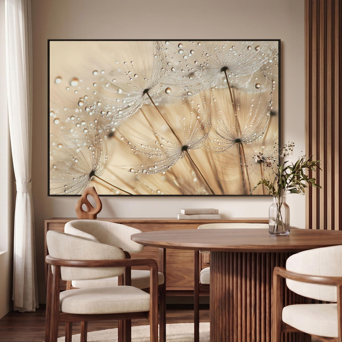 LEINWAND Bilder mit Rahmen - Löwenzahn - Abstrakt - Natur - Beige - 120x80 - Braun, Textil (120/80cm) - MuchoWow