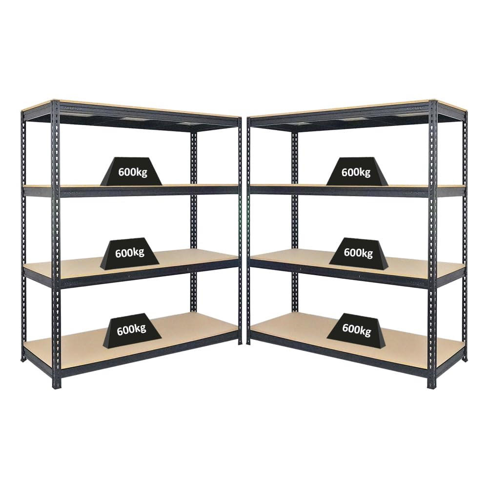 SCHWERLASTREGAL Bison 2er-Set mit 2x 200x180x60 cm 4 Fachböden Fachlast 600 kg Schwarz - Schwarz, Metall (360/200/60cm) - PROREGAL