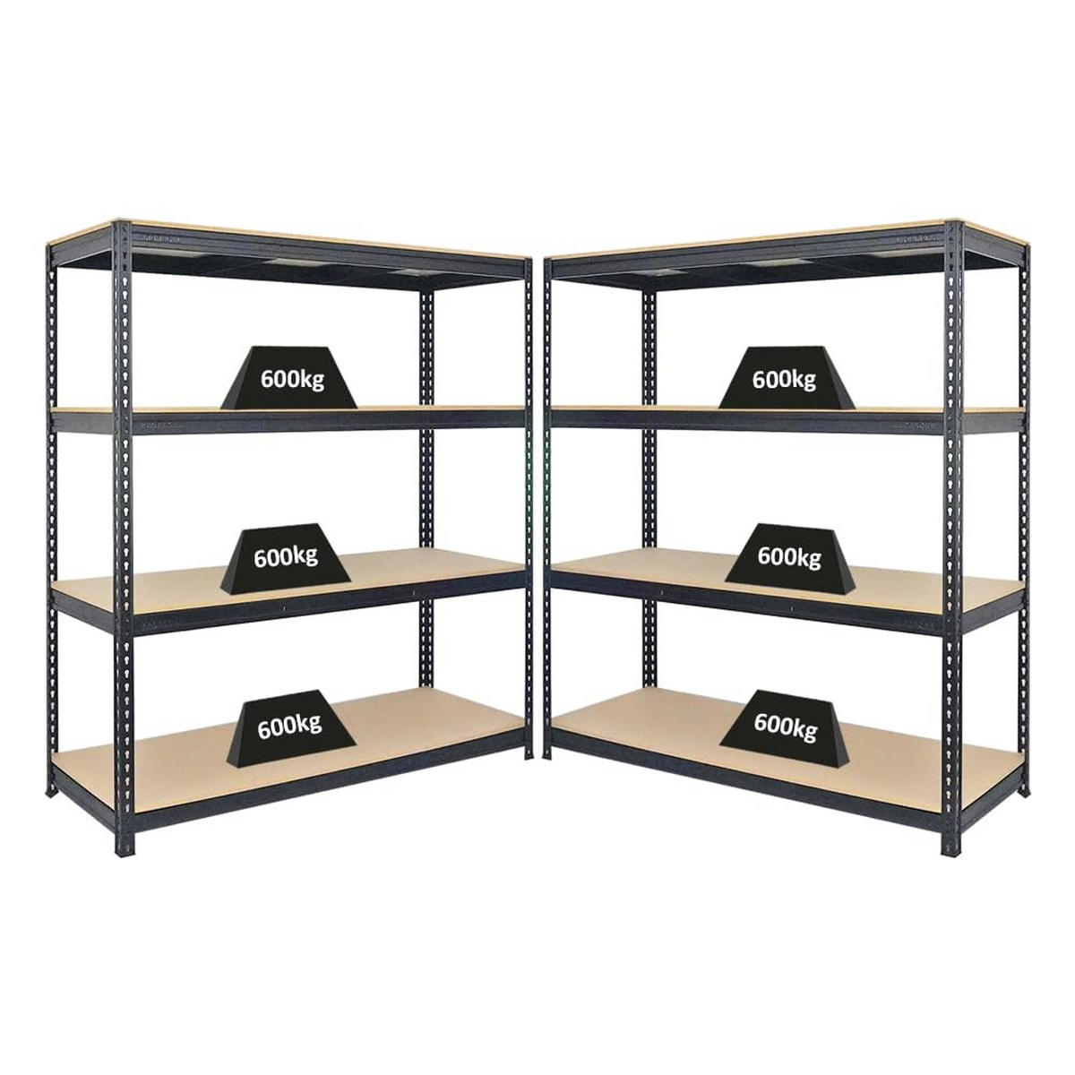 SCHWERLASTREGAL Bison 2er-Set mit 2x 200x180x60 cm 4 Fachböden Fachlast 600 kg Schwarz - Schwarz, Metall (360/200/60cm) - PROREGAL