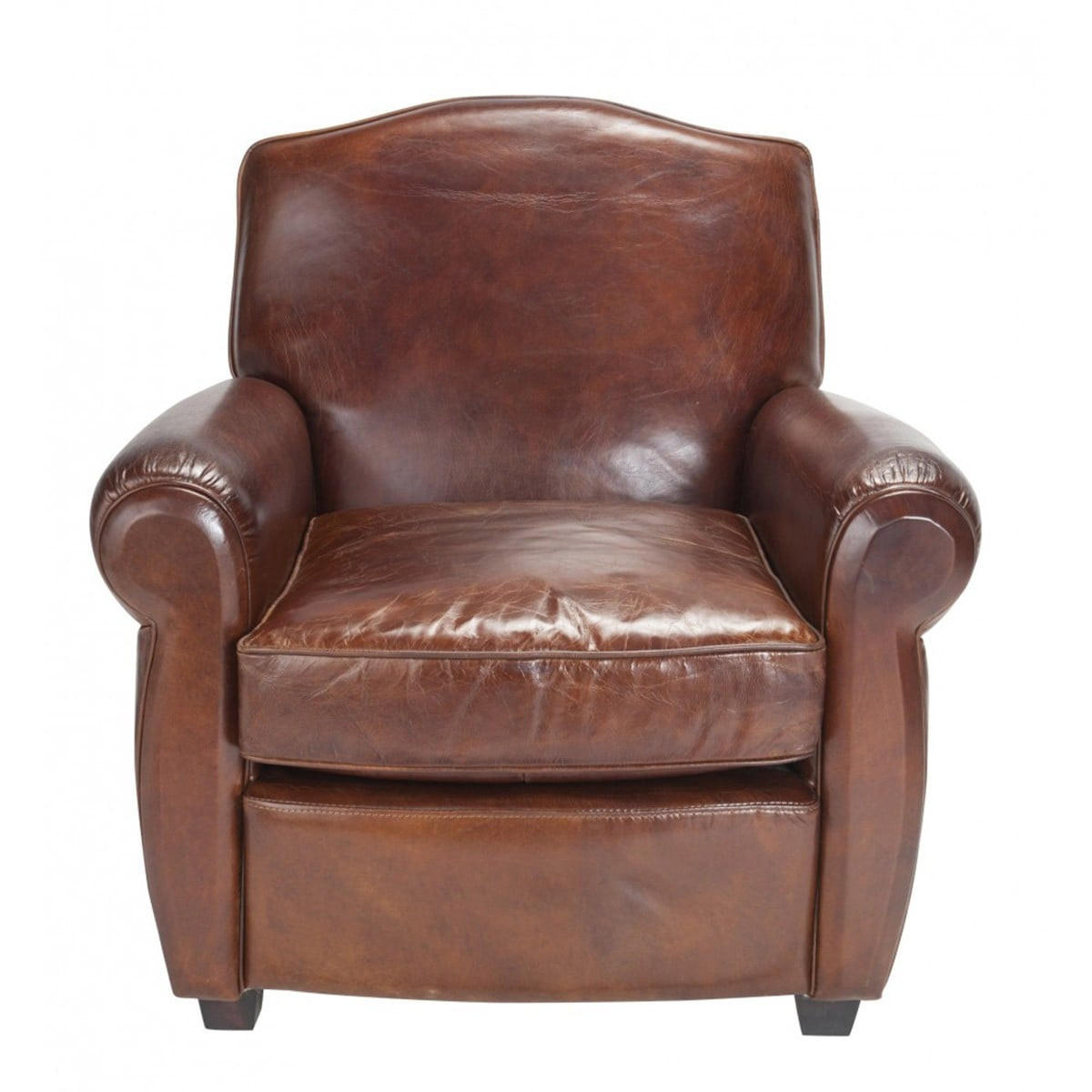 CHESTERFIELD-STIL Sessel aus braunem Vollnarbenleder Moustache - Braun, Textil (83/82/86cm) - Signature
