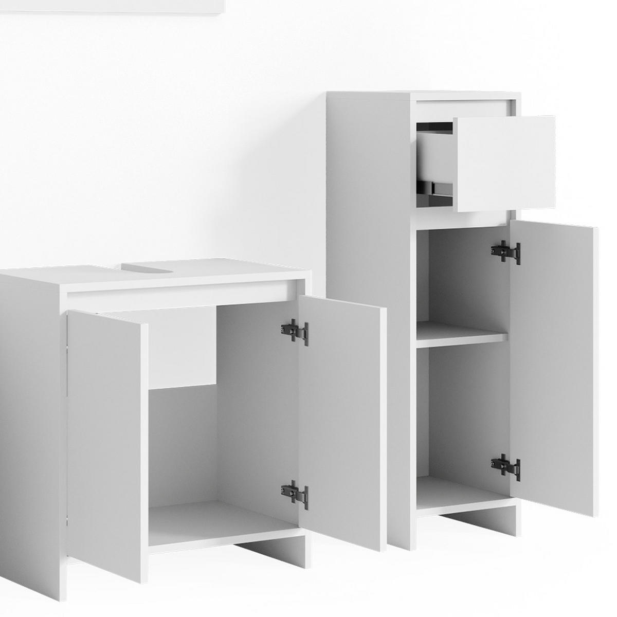 BADMÖBEL-SET Emma Weiß 3 Teile, mit Midischrank - Weiß, Holzwerkstoff (58/60/33cm) - Vicco
