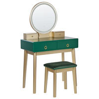 SCHMINKTISCH mit rundem LED-Spiegel Hocker 4 Schubladen grün/gold Fedry - Goldfarben/Grün, Holzwerkstoff (80/134/40cm) - Beliani