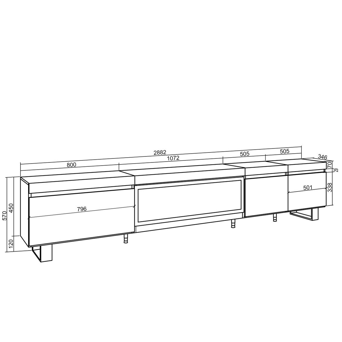 TV-SCHRANK Lowboard, Elektrokamin XXL, eiche, 288/35/57cm - Eichefarben, Holzwerkstoff (288/57/35cm) - Skraut Home