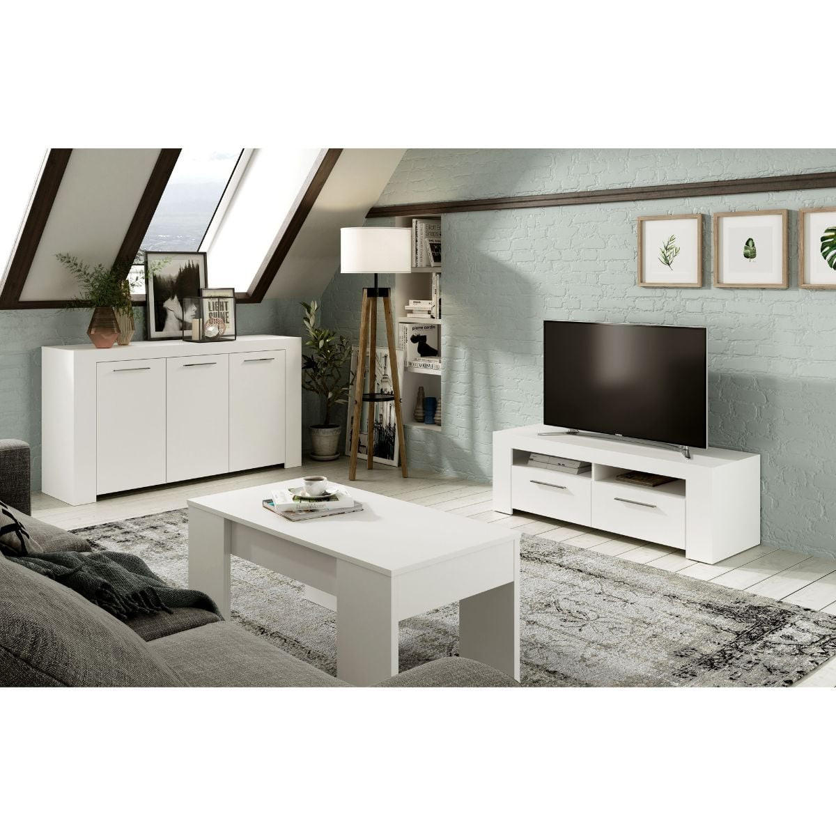 TV-MÖBEL mit 2 Türen und 2 Aufbewahrungsfächern Ambit - L120 cm - Weiß, Holzwerkstoff (40/42/120cm) - Calicosy