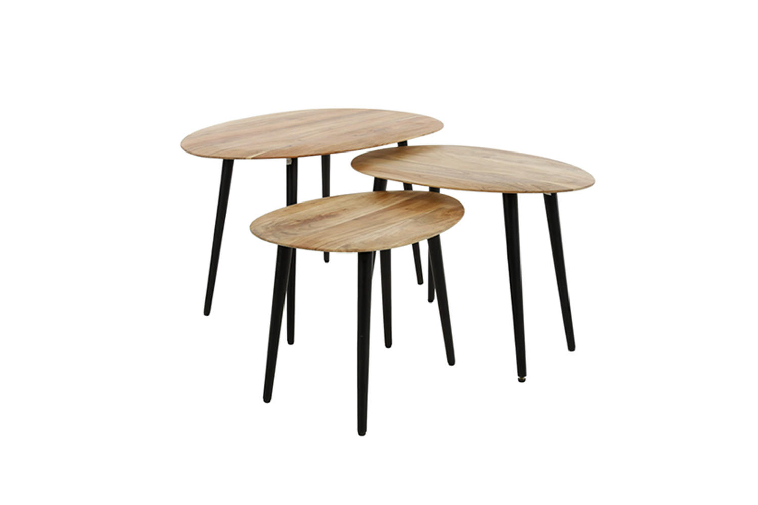 COUCHTISCH-SET PALINA Braun Akazie - Schwarz/Braun, Holz/Metall (90/55/50cm) - KAWOLA