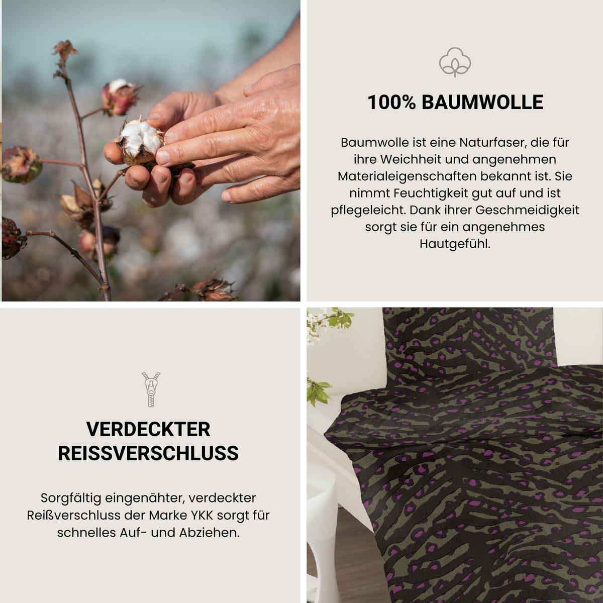BETTWÄSCHESET Roan - Baumwollsatin - 2-teilig - 135x200 cm - Schwarz-Oliv - Olivgrün, Textil (135/200cm) - SCHIESSER