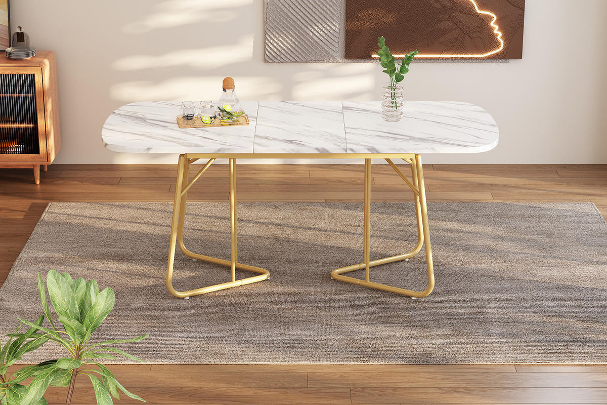 ESSTISCH Erweiterbar Weiss Marmor Goldbeine 140-180x80cm - Multicolor, Holzwerkstoff (180/80/75cm) - FLIEKS