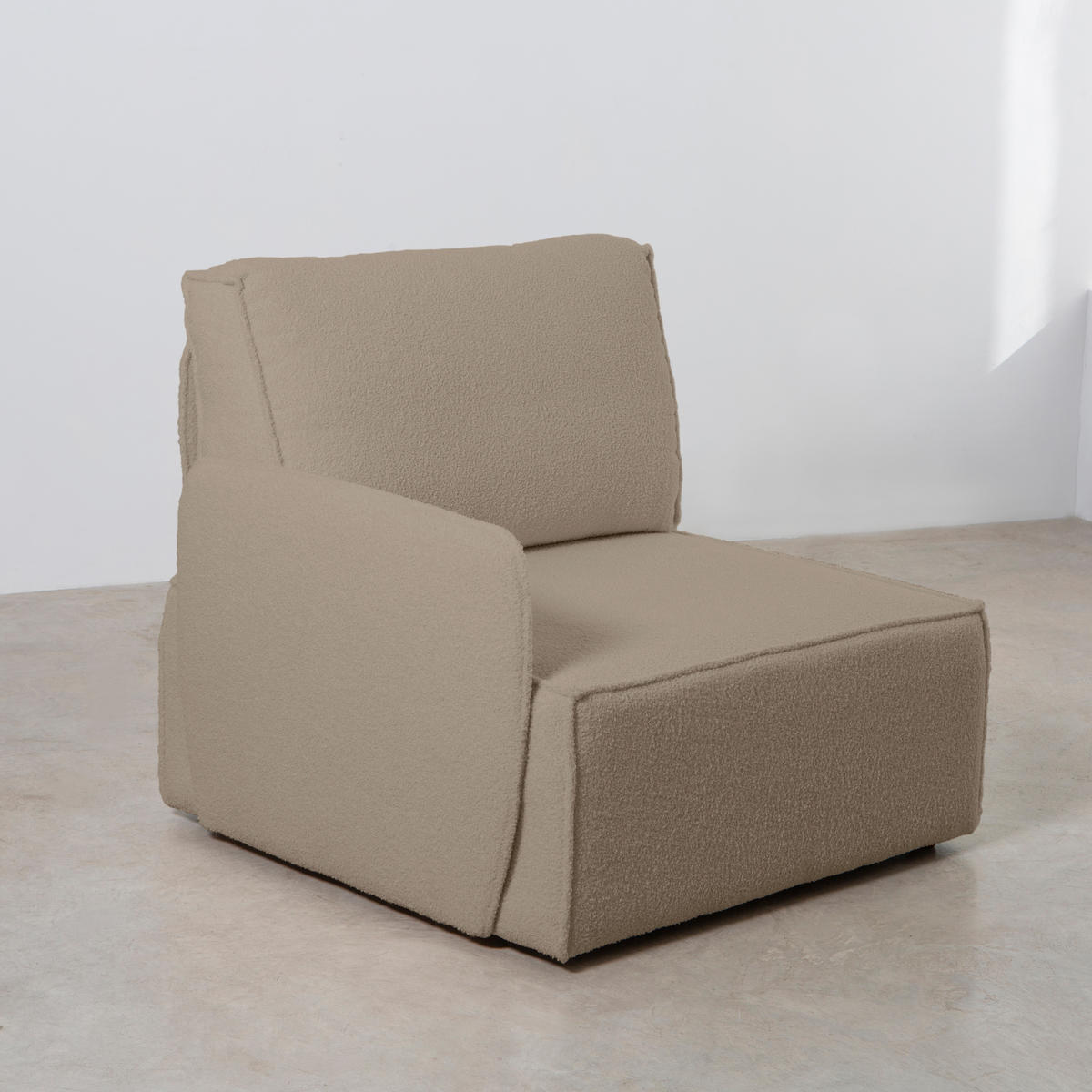3-SITZER-SOFA Chaiselongue bezogen Bouclé und Kiefernholz Stein LEA - Braun, Textil (278/87/90cm) - RNT By Really Nice Things