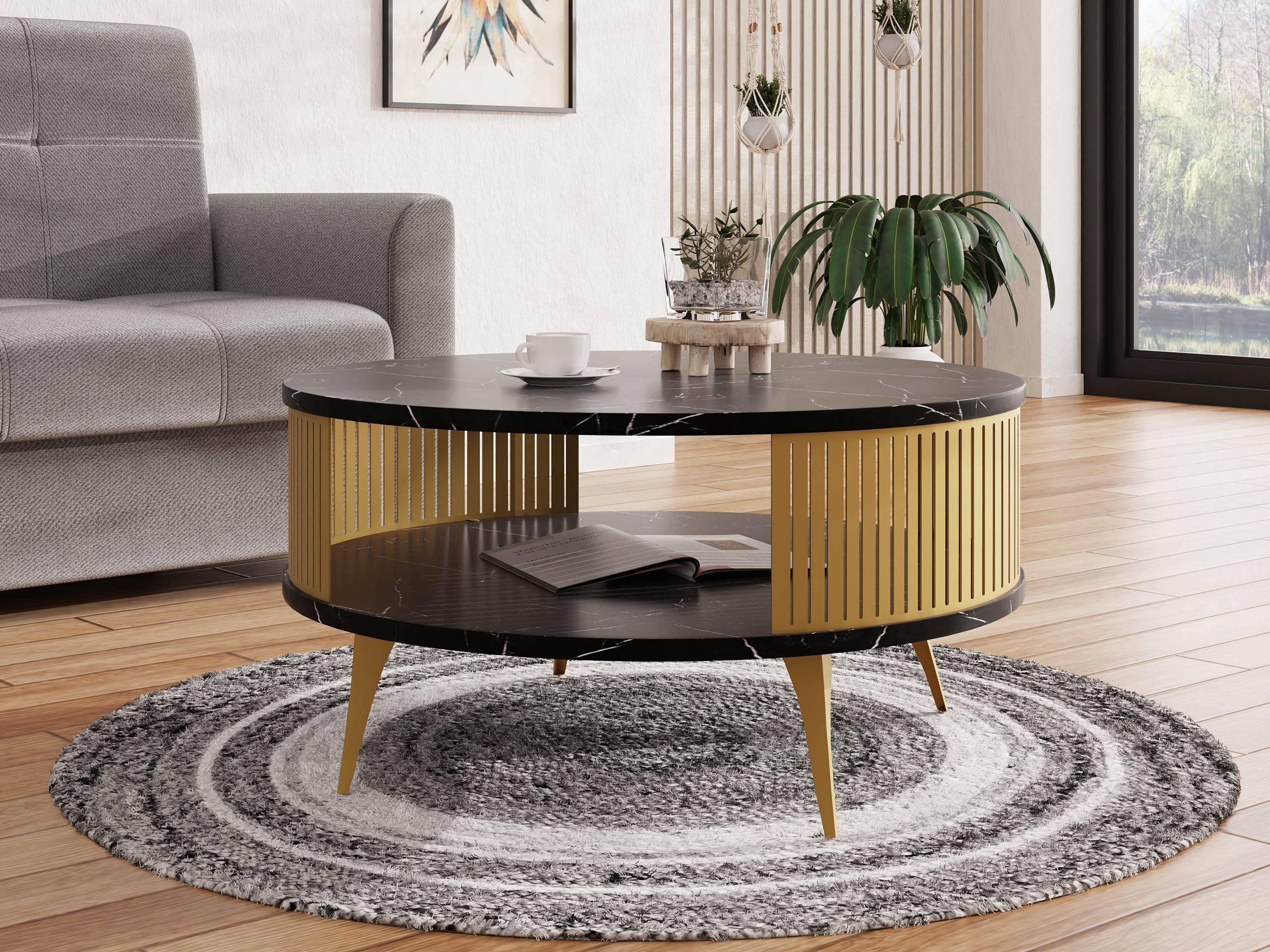 COUCHTISCH Roenni Gold - Goldfarben/Multicolor, Holzwerkstoff/Metall (75/75/30cm) - MIRJAN24