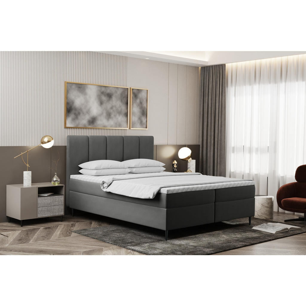 Thumbnail - Kaiser Möbel Boxbett, Grau, Textil, Balkeneiche, 2 Schubladen, H3, Höhe ca. 20 cm, einzeln stellbar, 160x200 cm, Reach, ...