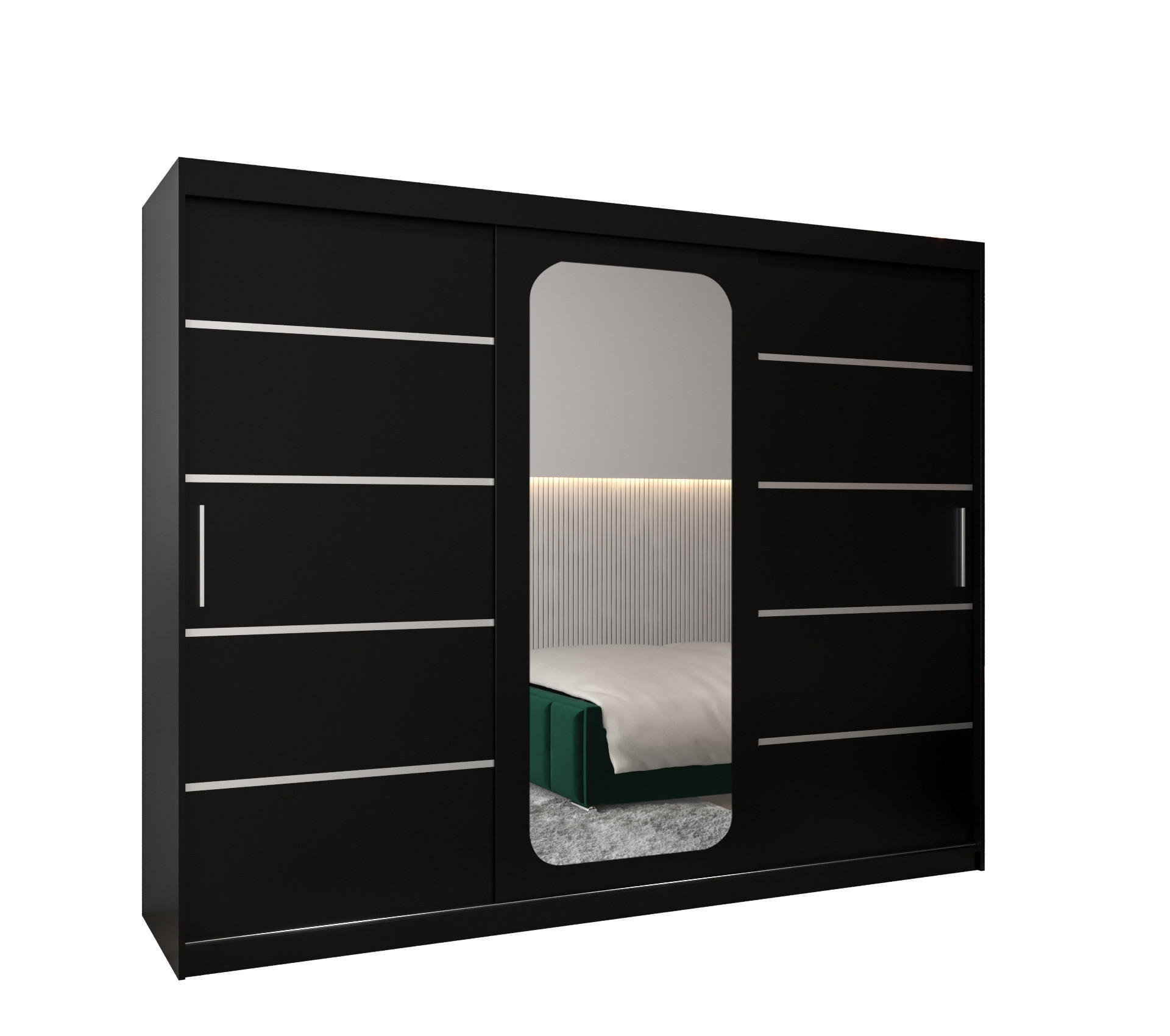 Möbel Kryspol Schwebetürenschrank Schwarz 250x200x62 cm