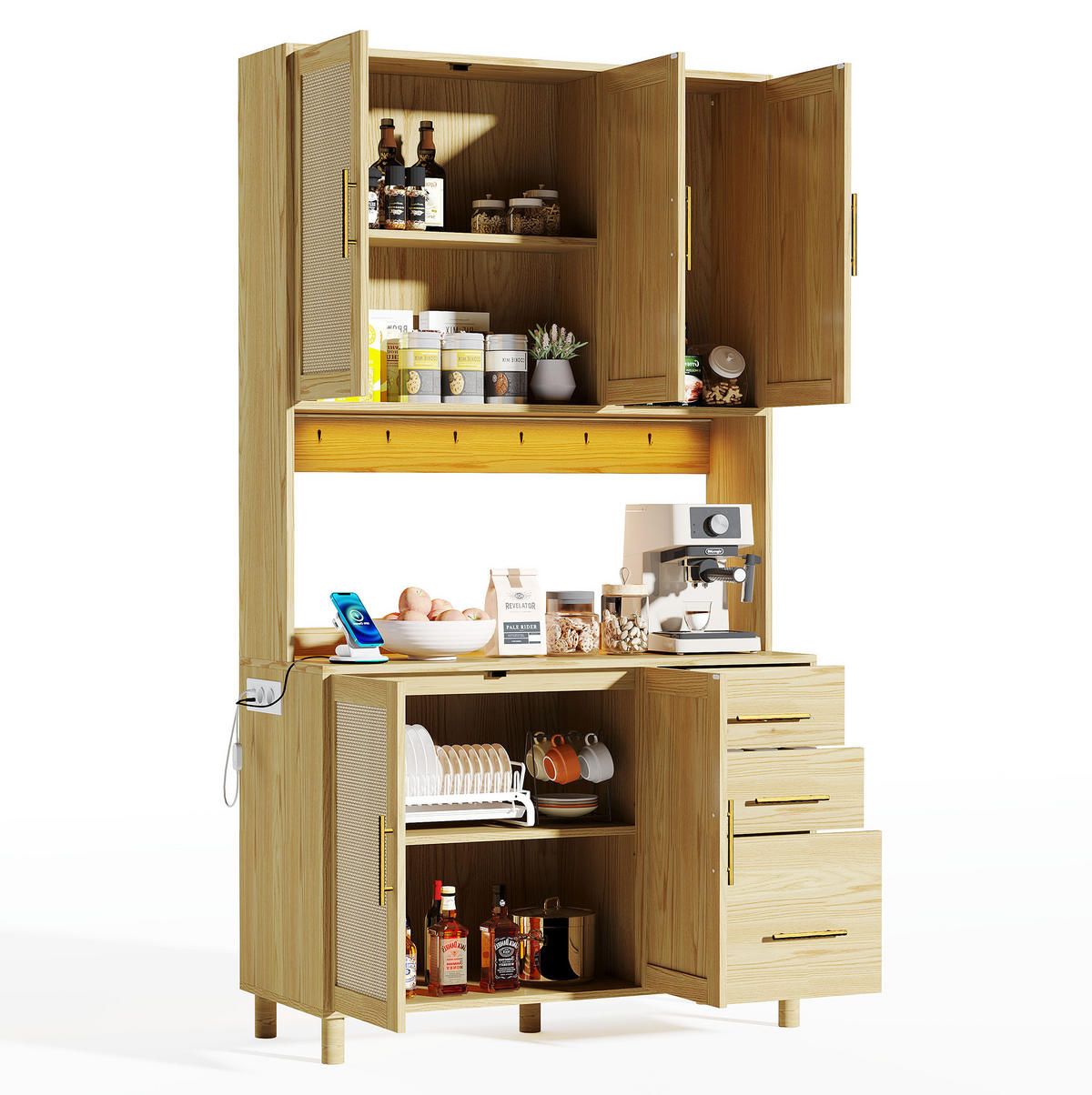 BUFFET 100/40/183 cm Natur aus MDF mit LED-Beleuchtung - Naturfarben, Holzwerkstoff (100/183/40cm) - OKWISH