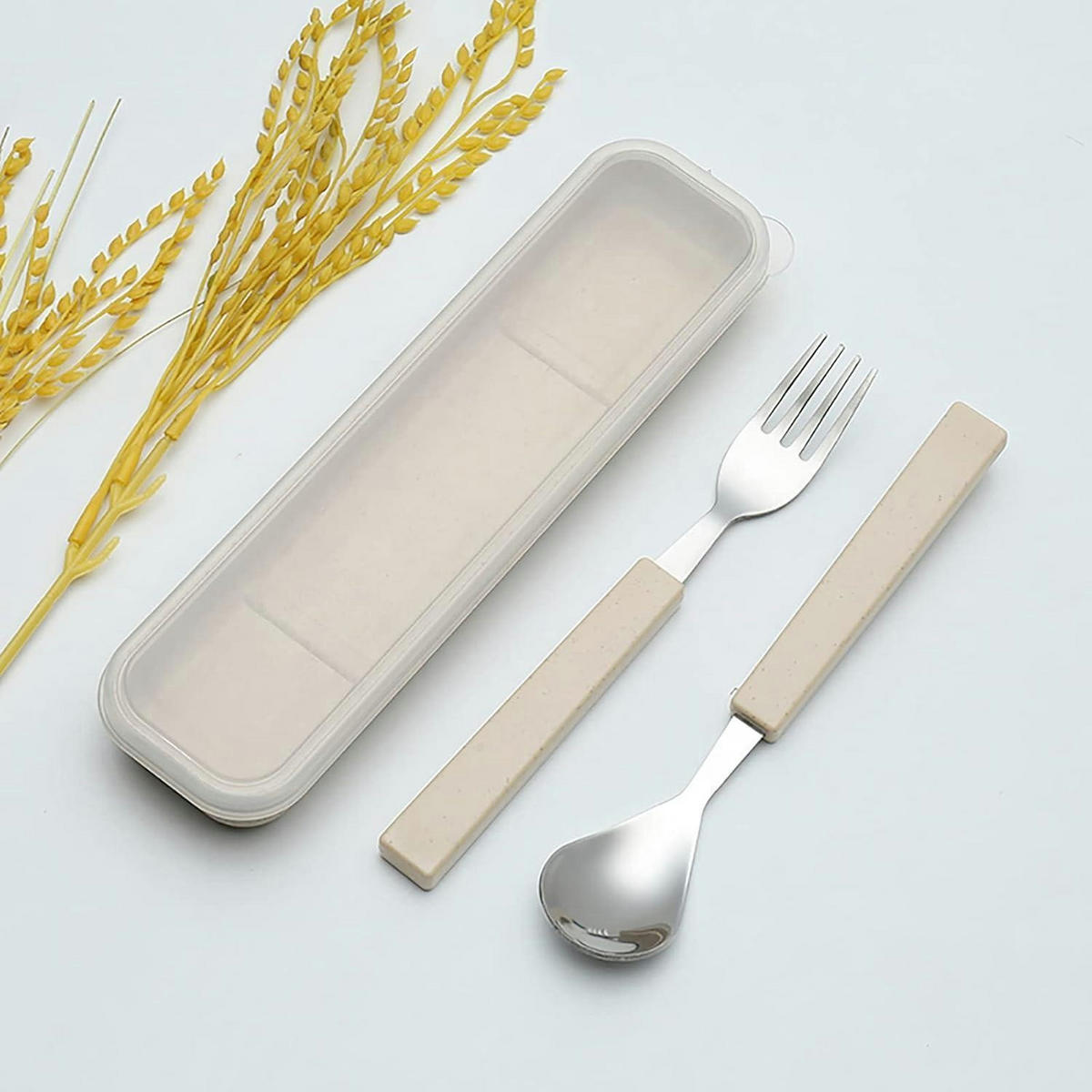 KINDERBESTECK Set 2-teilig Edelstahl Creme mit Reiseetui - Creme, Metall