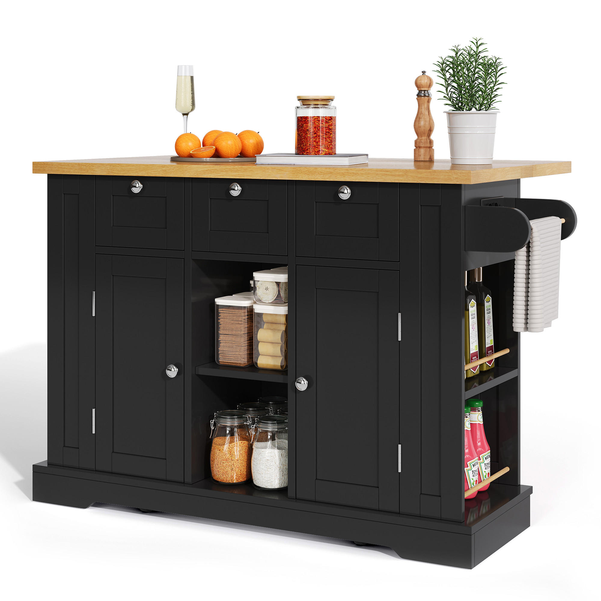 SHOPENTRA RUSTIKÁLNÍ kuchyňský ostrůvek 132 cm se zásuvkou a skládací deskou
