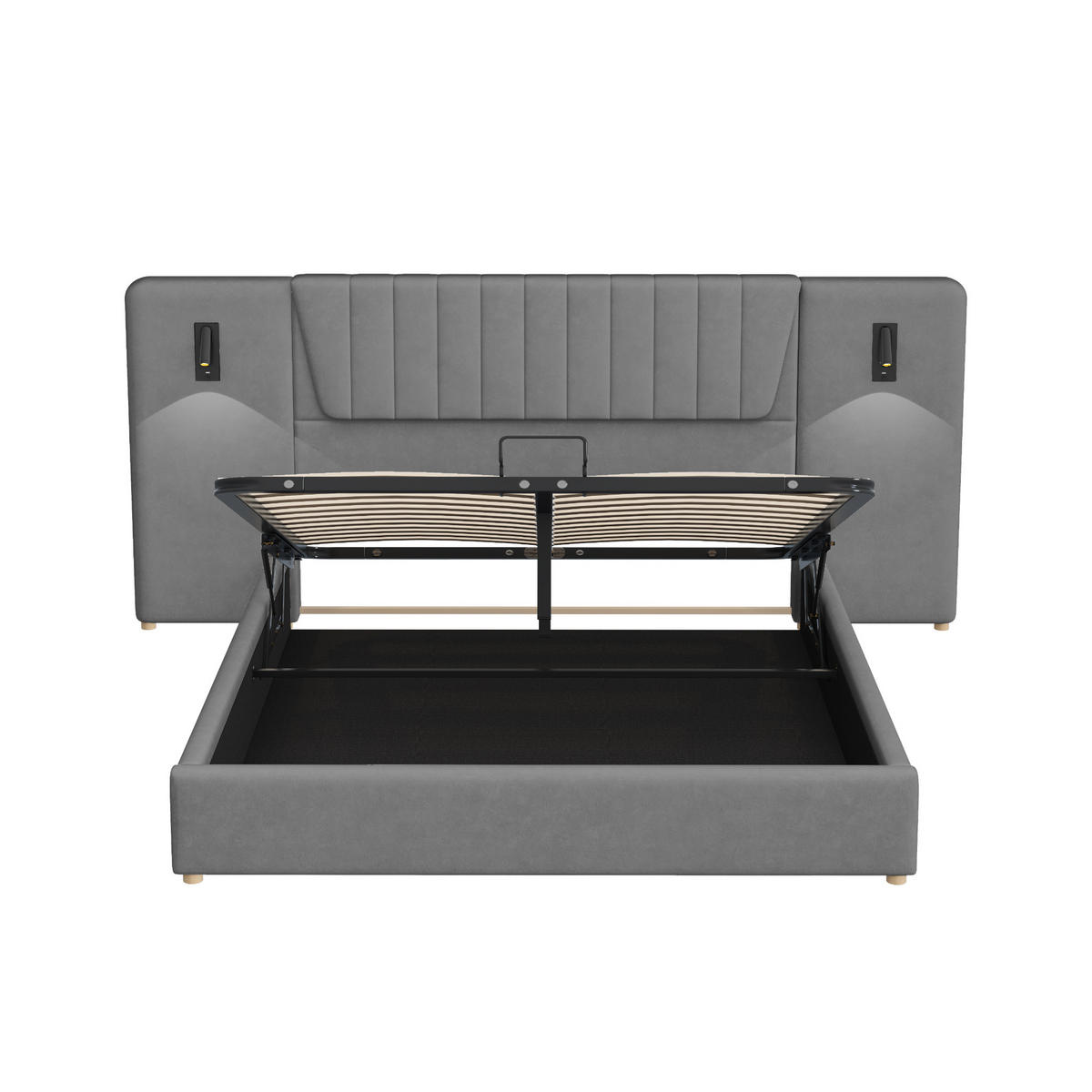 POLSTERBETT 180x200 Grau Samt USB Stauraum - Grau, Textil (180/200cm) - FLIEKS
