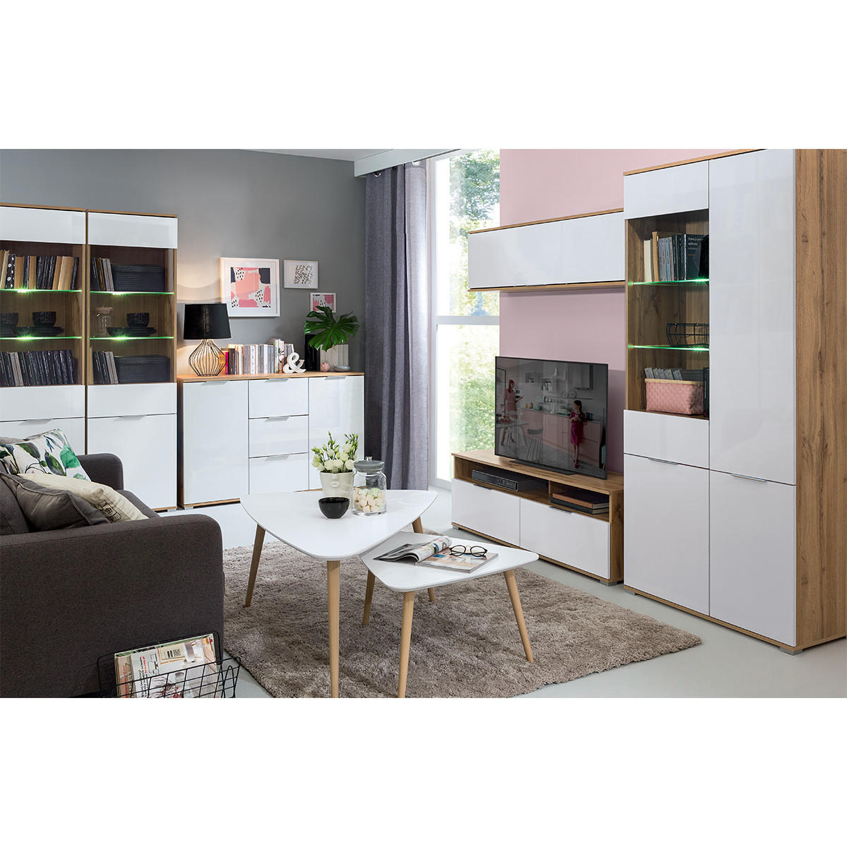 VITRÍNA Selma Bílá a dřevo - bílá, kompozitní dřevo (56/195/41cm) - Petits-meubles