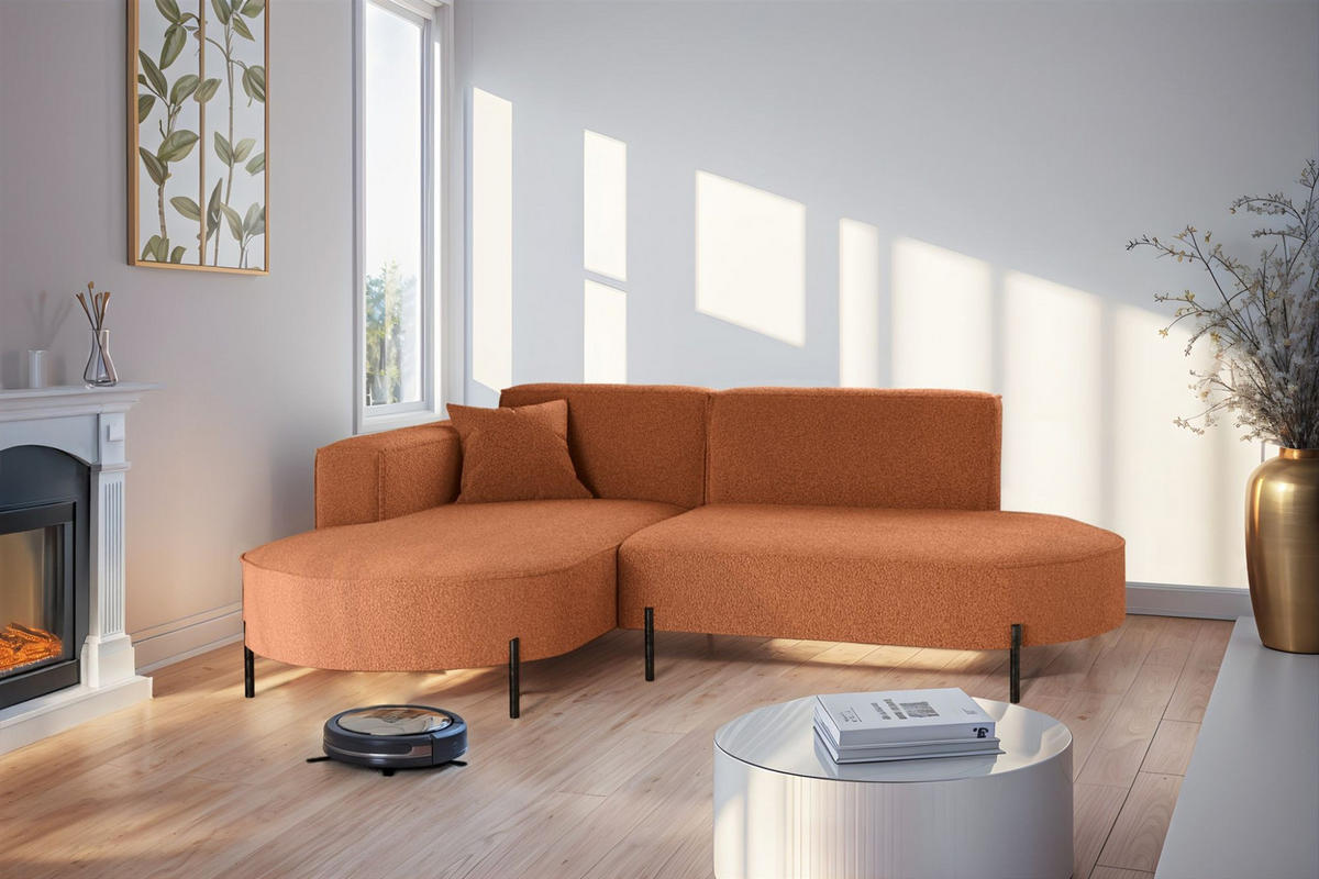 ECKSOFA Valencia Xs - Kupferfarben, Holzwerkstoff/Textil (236/165cm) - Fun Möbel