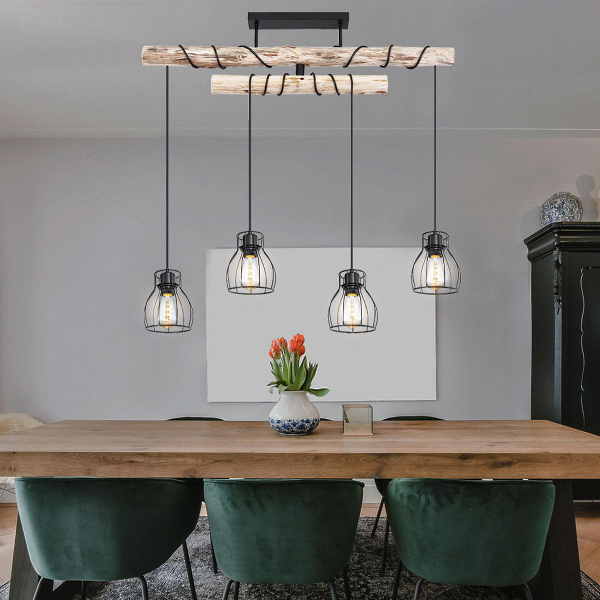 HÄNGELEUCHTE Holzbalken Braun - Braun, Holz (90/14/100cm) - Globo Lighting