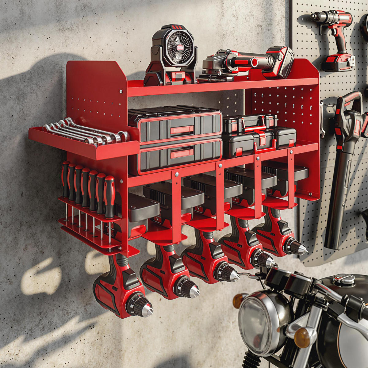 GARTENGERÄTE-ORGANIZER, 2-stöckiges Wandregal für Garage mit Ablagefläche und Haken, Aufbewahrungslösung - Multicolor, Kunststoff (23/32.7/61.8cm) - FORIOUS