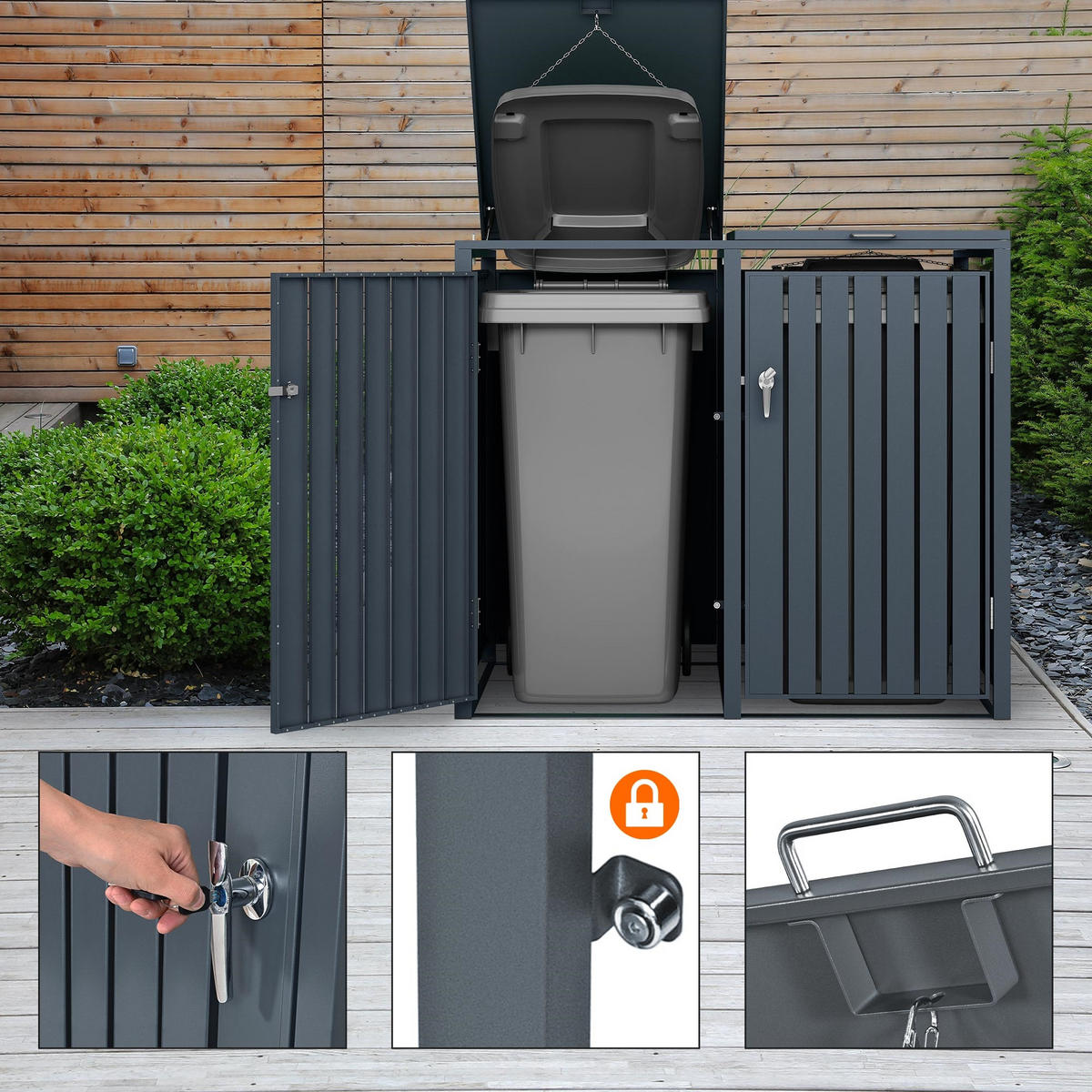 MÜLLTONNENBOX 2er Anthrazit - Anthrazit, Metall (80/116.3/132cm) - ML-DESIGN