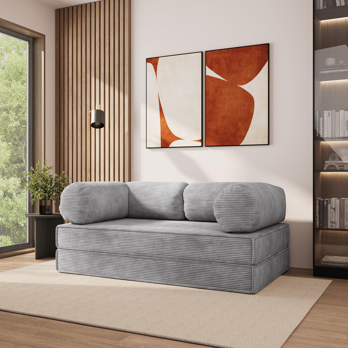 POHOVKA z pěny ALVIO s funkcí spaní Manšestrová látka Světle šedá - světle šedá, textil (170/68/80cm) - MASSENO