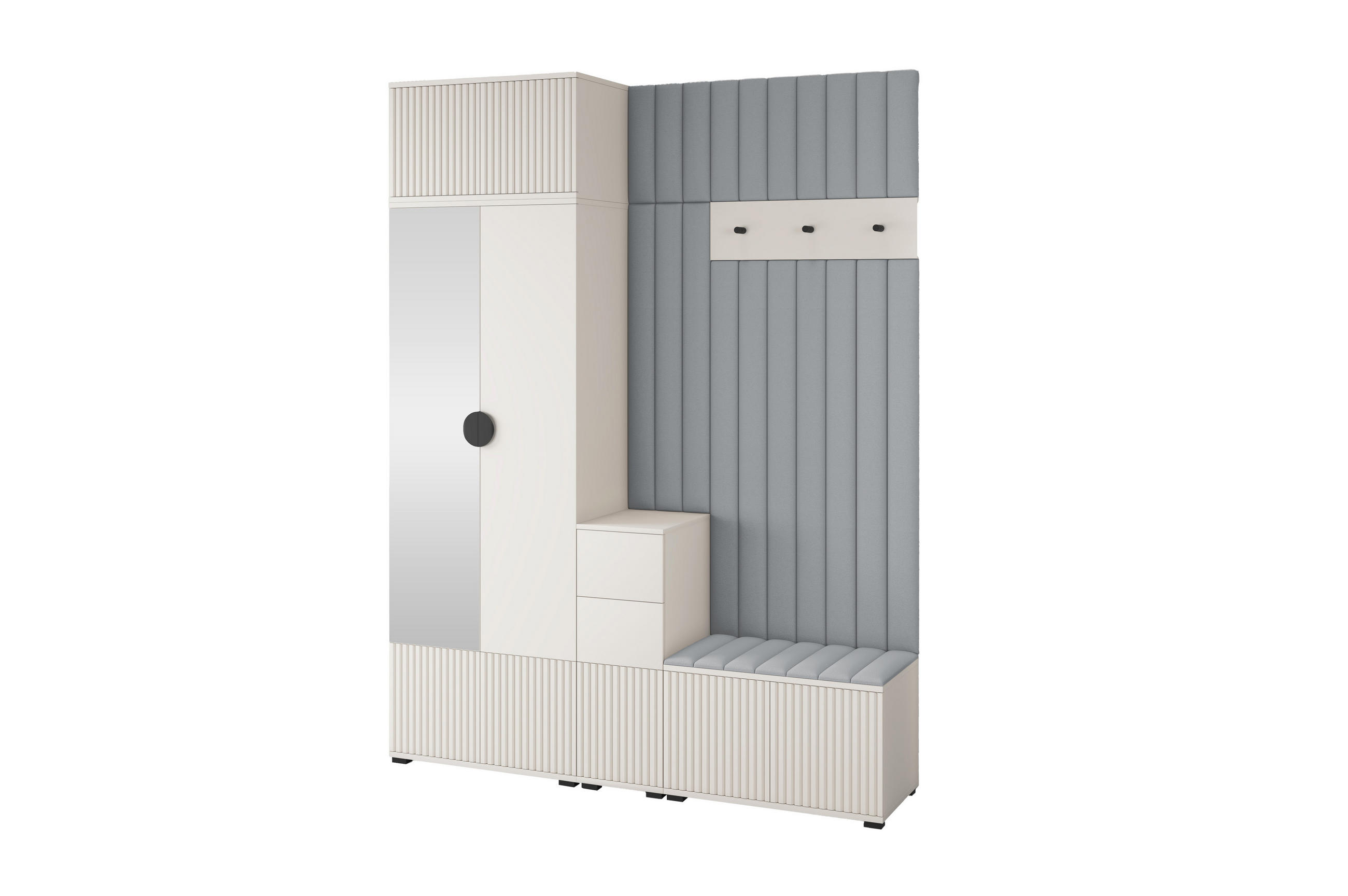 GARDEROBE Ritmo version 8 gefräste Kleiderschrank mit Polsterplatten Grau - Beige/Grau, Holzwerkstoff (170/225/40cm) - Jerpax