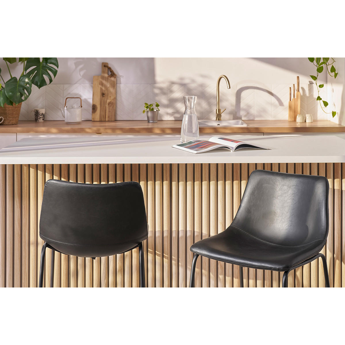 BARHOCKER Vintage Schwarz 61 cm 2er-Set NEW ROCK - Schwarz, Textil (54/88/49cm) - Miliboo