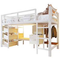 HALBHOHES Bett 90/200 cm mit LED-Beleuchtung, Sitzkissen, Stoffschublade und Hängebereich, Metall, Weiß - Weiß, Metall (90/200cm) - Redom