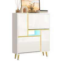 SCHUHSCHRANK aus Spanplatte 80x25x96cm in Weiß mit 16-farbigem LED-Licht - Weiß, Holzwerkstoff (80/96/25cm) - Modfu
