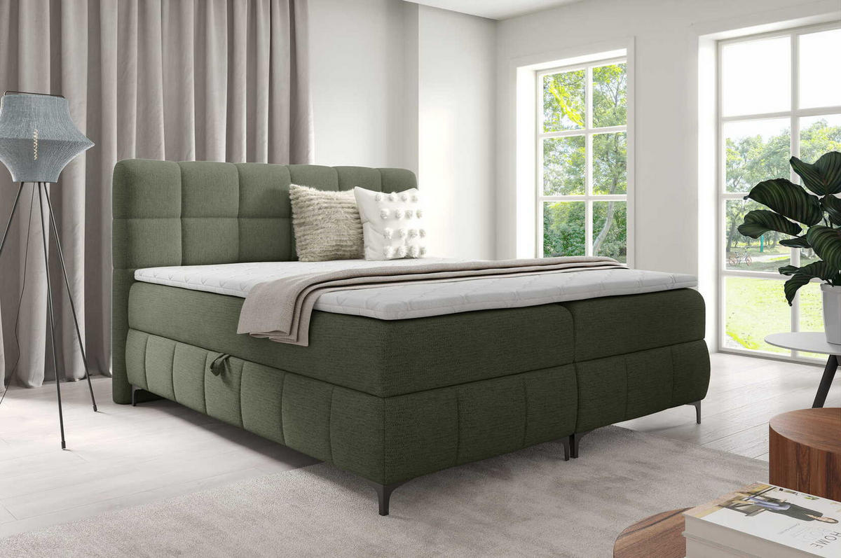 BOXSPRINGBETT 140x200 Altessa mit Bettkasten, Matratze, Topper, Grün - Grün, Holz/Textil (140/200cm) - Emporius
